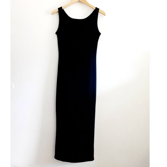 Women's Solid Black Jersey Satin Sleeveless Tank Maxi Dress Small EUC - Picture 2 of 10